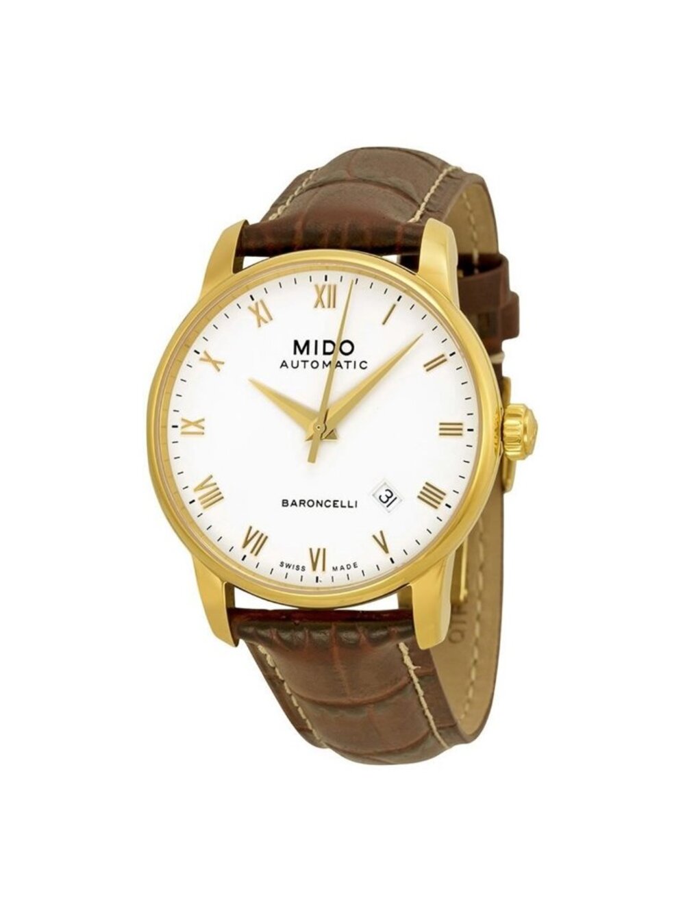 NWT Mido Baroncelli Automatic White Dial Brown Leather Men's Watch